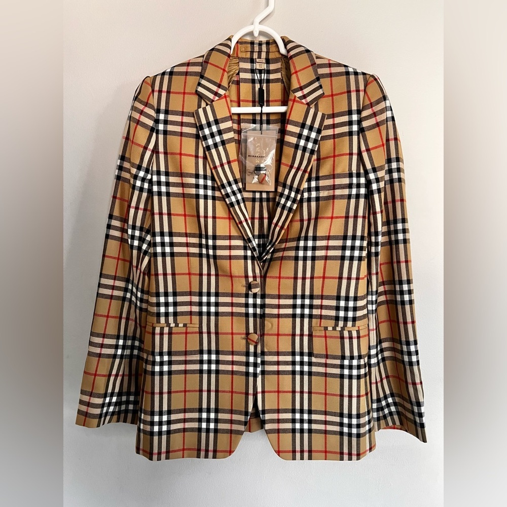 NWT Burberry Vintage Check Wool Tailored Blazer Size 2  Kylie  Jenner Suit Coat - Picture 4 of 10